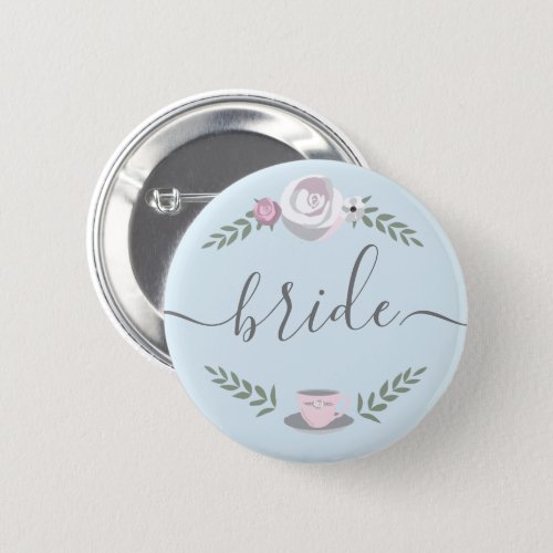 Flower teacup illustration Bride Button