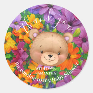 Flower Teddy Bear Pink Thank You Classic Round Sticker