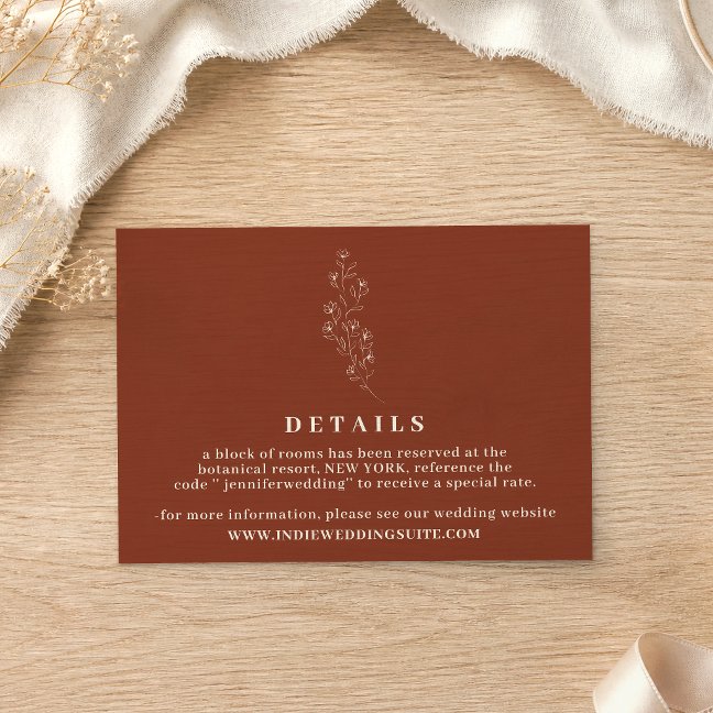 Flower Terracotta Wedding Details Simple Design Invitation