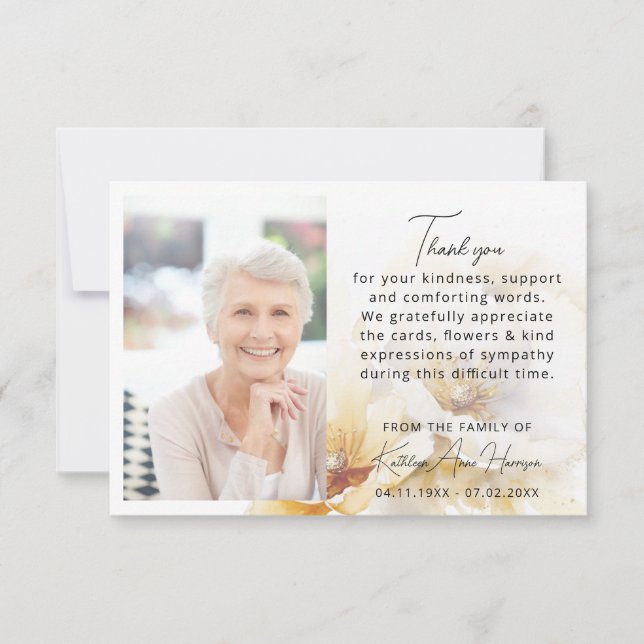 Flower Thank You Photo Sympathy Grief Loss Card (Front)