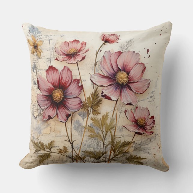 Flower throw pillow, Floral pillow, gift for her Pillow (Front)