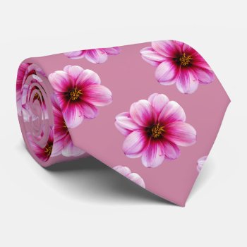 Flower Tiled Pink Dahlia Photo Tie by KreaturFlora at Zazzle