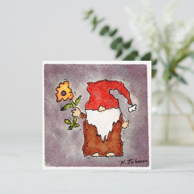 Flower Tomte Watercolor Greeting Card (Standing Front)