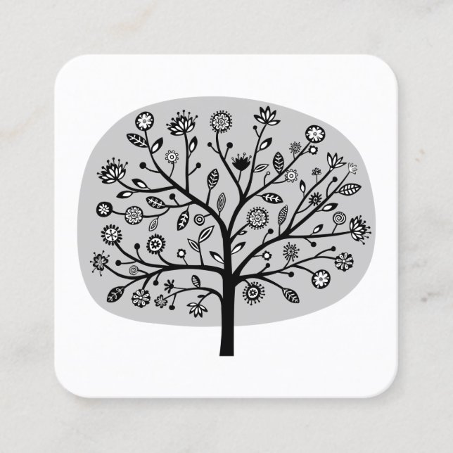 Flower Tree - Gray Square Business Card (Front)