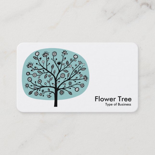 Flower Tree - Light Blue Green Business Card (Front)