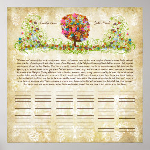 Flower Tree Print  Quaker Wedding Certificate