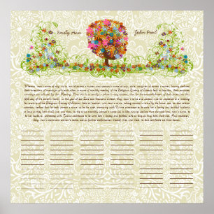 Flower Tree Print  Quaker Wedding Certificate