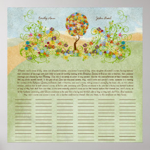 Flower Tree Print Quaker Wedding Certificate