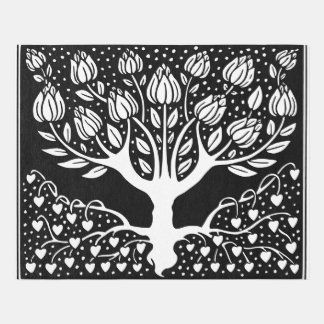 Flower Tree Rug - Black & White Beardsley Hearts
