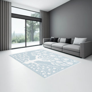 Flower Tree Rug - Blue & White Beardsley Hearts