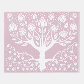 Flower Tree Rug - Pink & White Beardsley Hearts