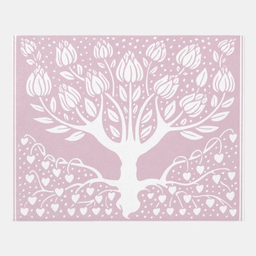 Flower Tree Rug _ Pink  White Beardsley Hearts