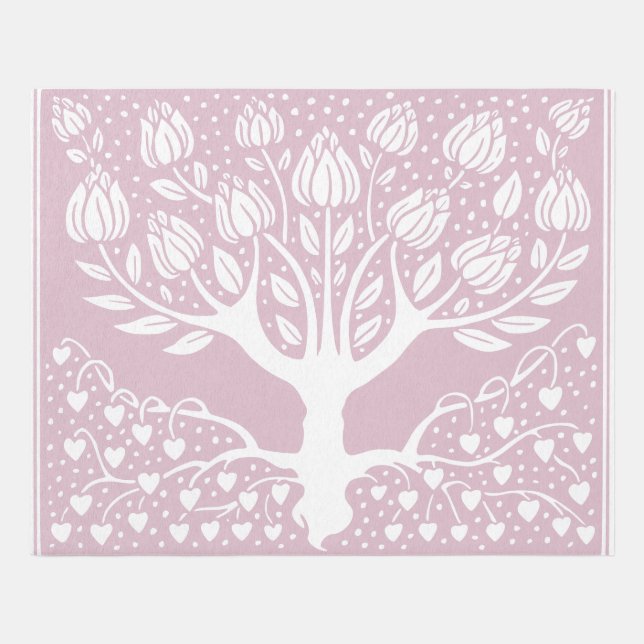Flower Tree Rug - Pink & White Beardsley Hearts (Front)