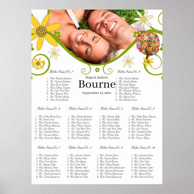Flower Tree Seating Chart 10 Tables (Front)
