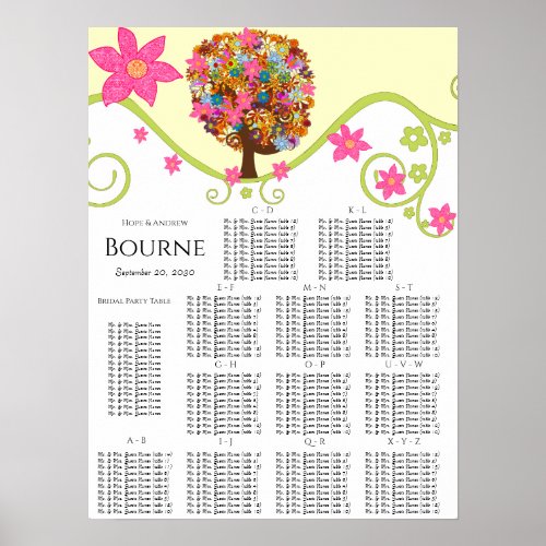 Flower Tree Seating Chart Alphabetical Table s