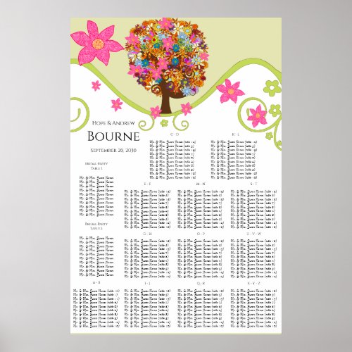 Flower Tree Seating Chart Alphabetical Table s