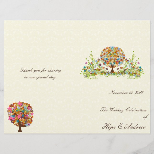 Flower Tree Wedding Program Sublte Damask (Front)
