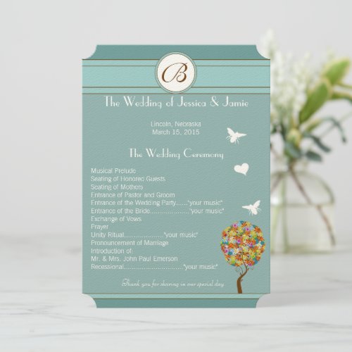 Flower Tree with Bees and Heart Wedding Program