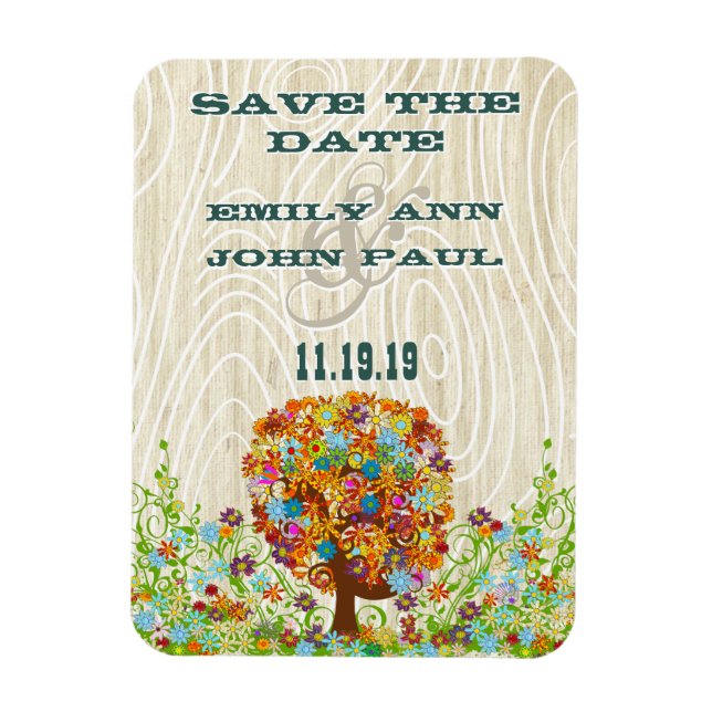 Flower Tree Wood Grain Save the Date Magnet (Vertical)