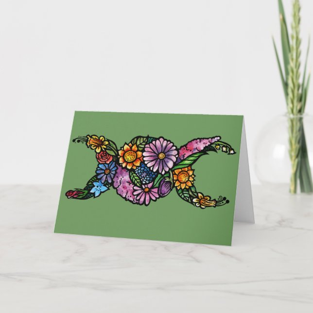 Flower Triple Moon Symbol Blessed Be Card (Front)