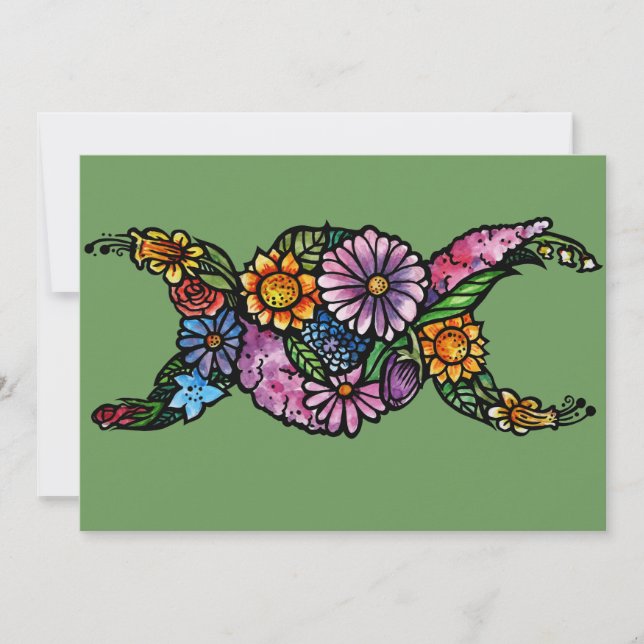Flower Triple Moon Symbol Blessed Be Holiday Card (Front)