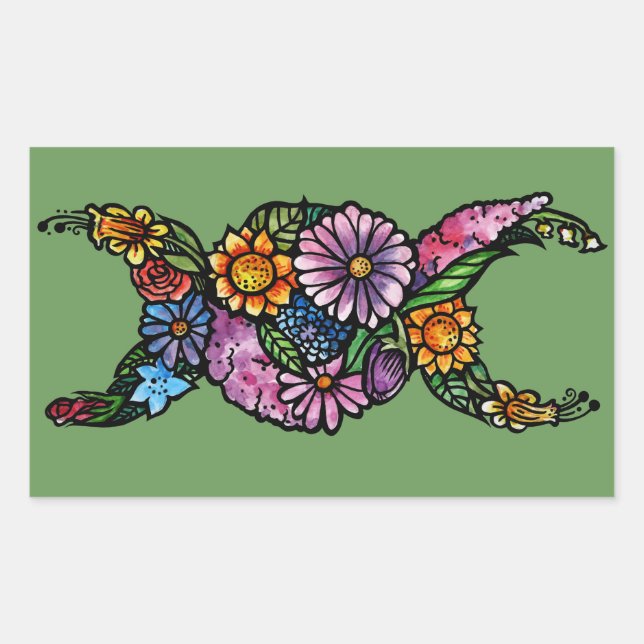 Flower Triple Moon Symbol Blessed Be Rectangular Sticker (Front)