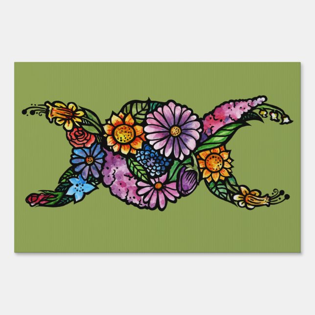 Flower Triple Moon Symbol Blessed Be Sign (Front)