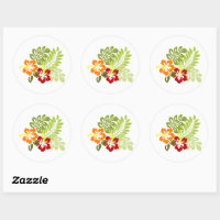 Tropical Green Leaves Pink Orange Flowers Wrapping Paper Sheets, Zazzle