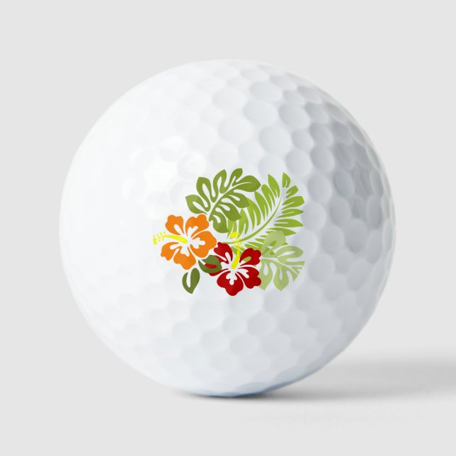 Flower Tropical Leaves Hibiscus Hawaii Red Orange. Golf Balls (Front)
