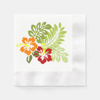 Flower Tropical Leaves Hibiscus Hawaii Red Orange. Napkins