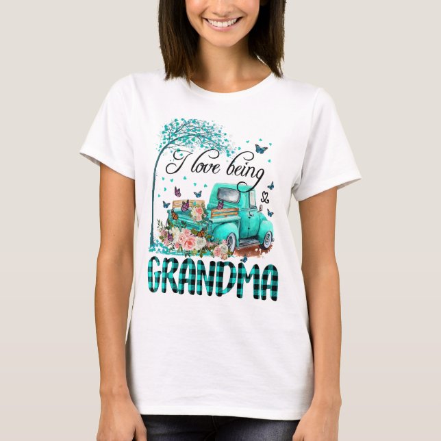 Flower Truck I Love Being Grandma Butterfly Art Mo T-Shirt (Front)