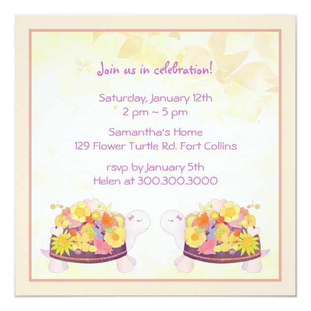 Flower Turtle Kids Birthday Party Invitation