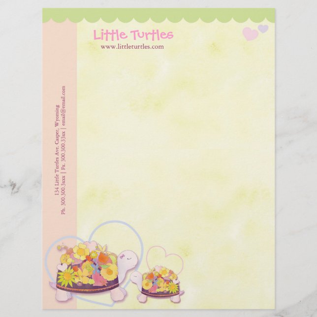 Flower Turtles Childcare Daycare Business Letterhead (Front)