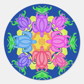 Flower Turtles Classic Round Sticker