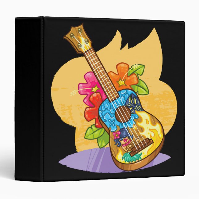 Flower Ukulele Hawaii Tropical Gift 3 Ring Binder (Front/Spine)