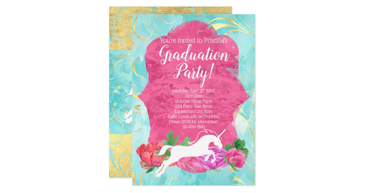 Flower Unicorn Fantasy Equestrian Graduation Party Invitation