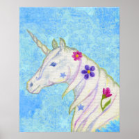 Flower Unicorn on Blue art print