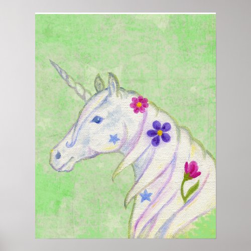Flower Unicorn on Green art print