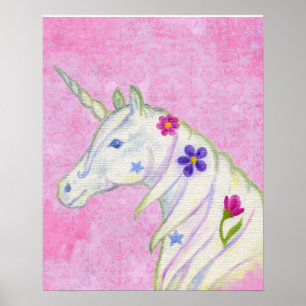 Flower Unicorn on Pink art print