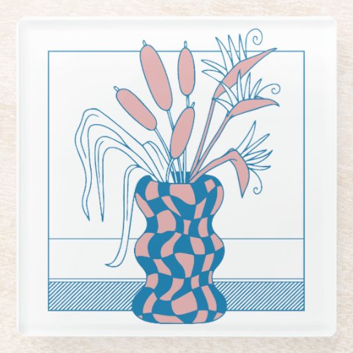 Flower vase design glass coaster