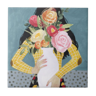 Flower Vase Girl Ceramic Tile