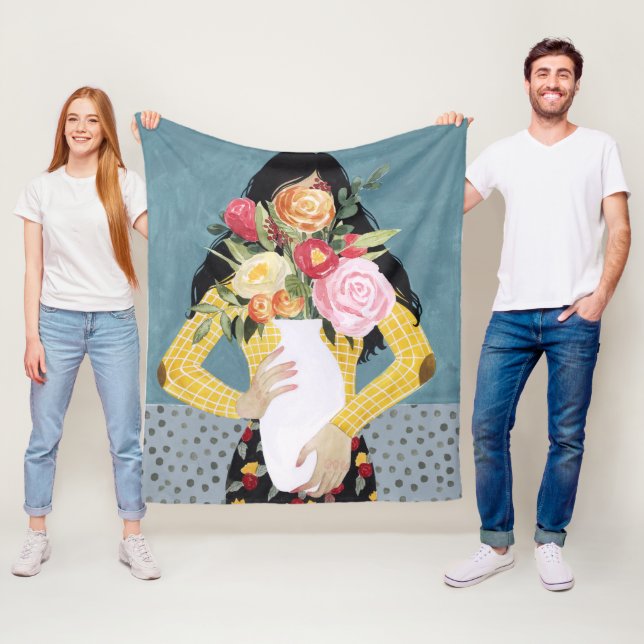 Flower Vase Girl Fleece Blanket (In Situ)
