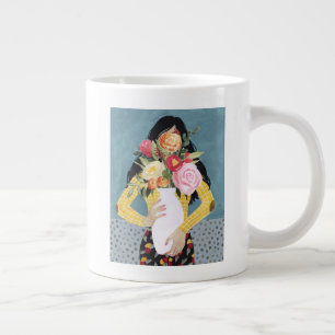 Flower Vase Girl Giant Coffee Mug
