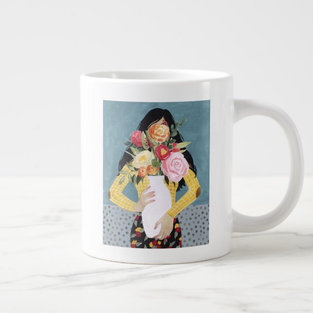 Flower Vase Girl Giant Coffee Mug (Right)