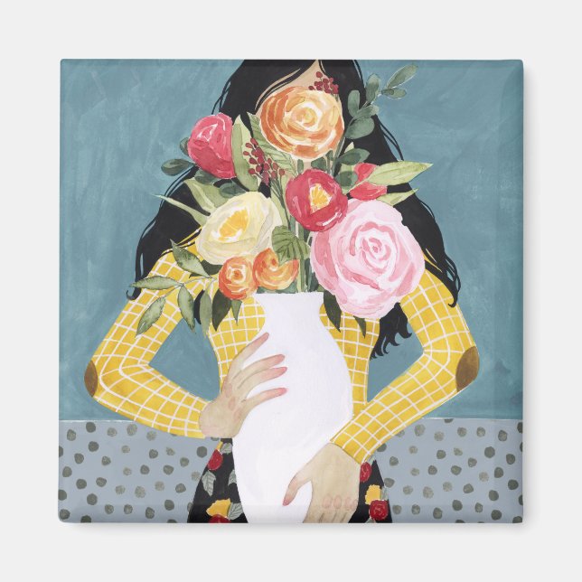 Flower Vase Girl Magnet (Front)