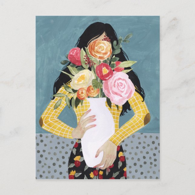 Flower Vase Girl Postcard (Front)