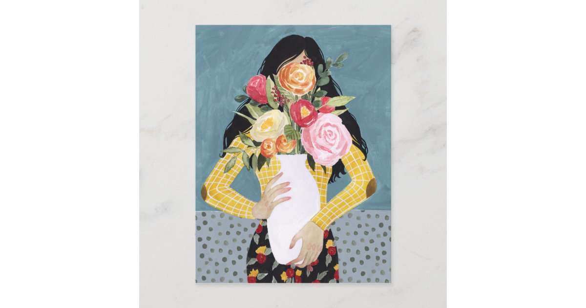 Flower Vase Girl Postcard Zazzle