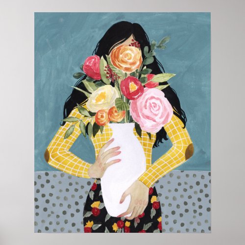 Flower Vase Girl Poster