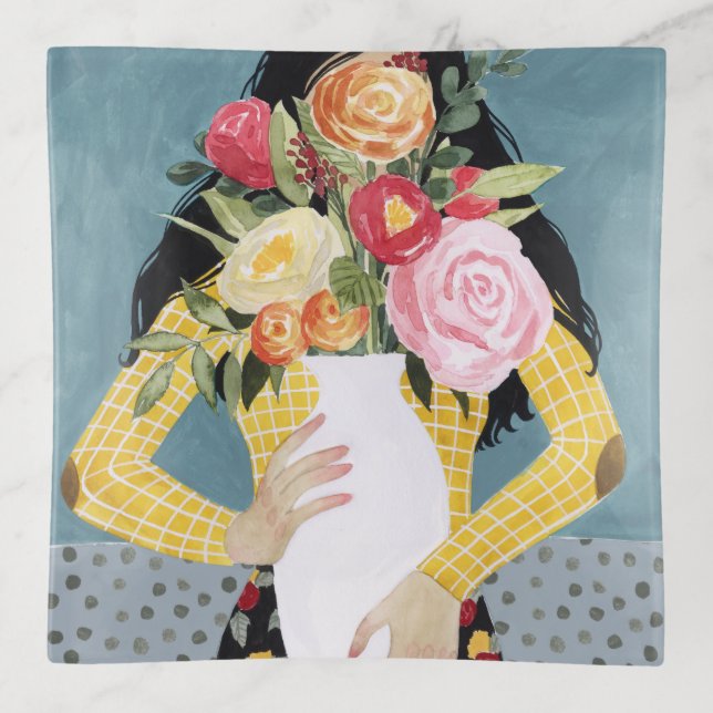 Flower Vase Girl Trinket Tray (Front)