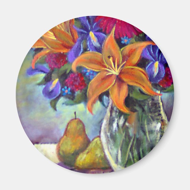 Flower Vase Pears Painting Art - Multi Magnet (Front)